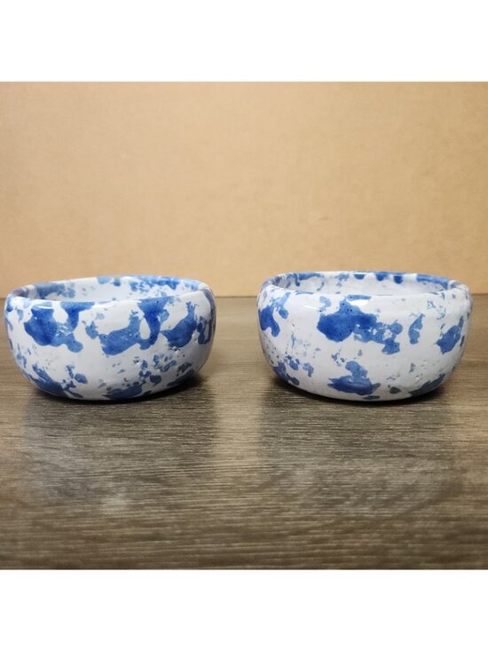 Vintage Bybee Pottery Kentucky Blue Spongeware 3.5" Bowls Signed KY Folk Art MCM - Picture 4 of 12